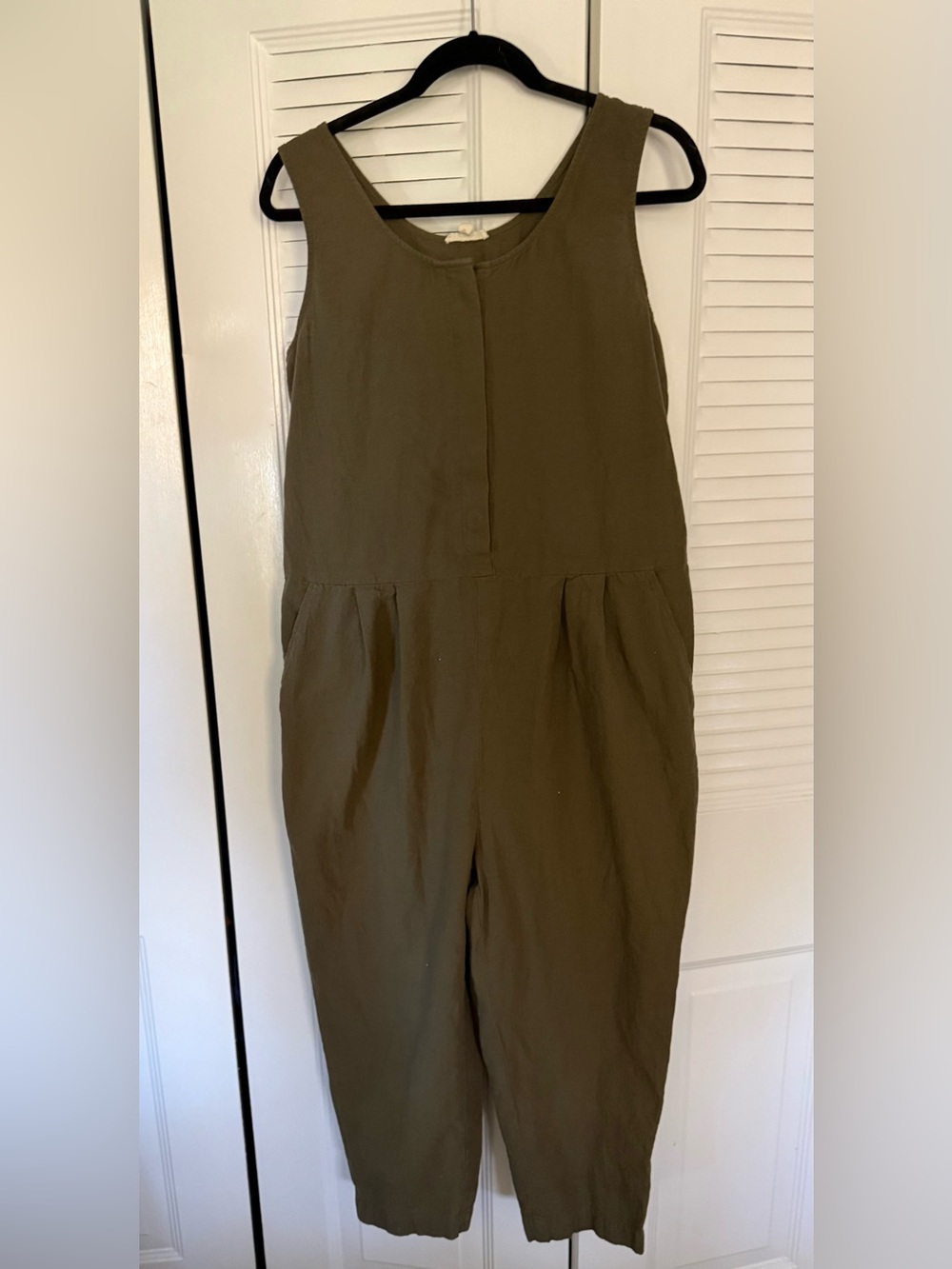 Eileen Fisher Olive Green organic cotton and linen Sleeveless Jumpsuit